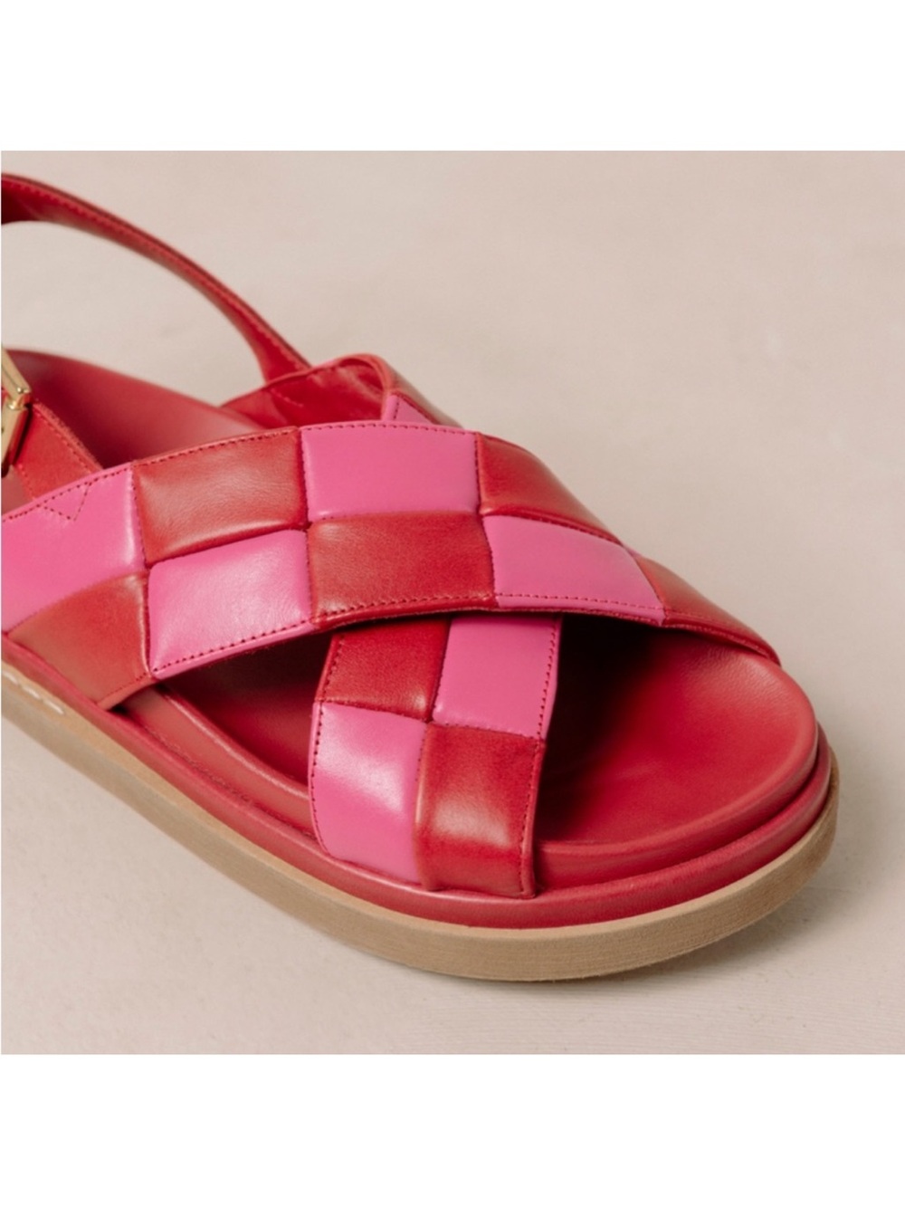 ALOHAS Pink and Burgundy Woven Leather Sandals